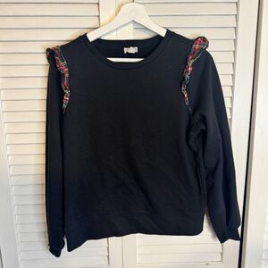 J.CREW TARTAN RUFFLE PLAID CREWNECK FESTIVE HOLIDAY PARTY SZ S